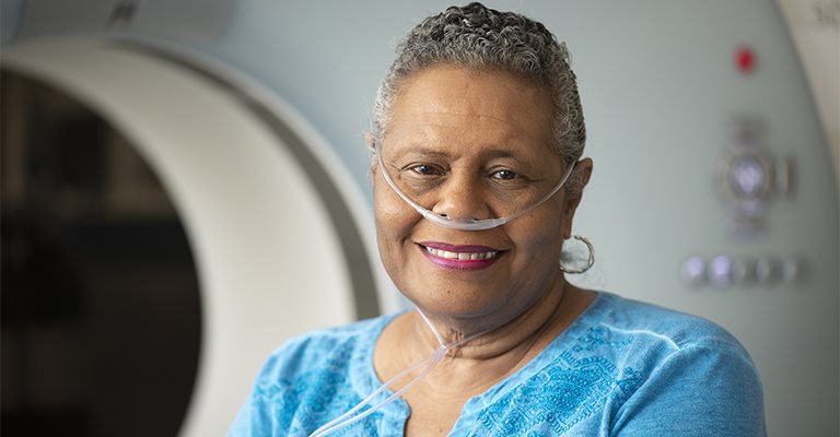 Woman wearing an oxygen mask