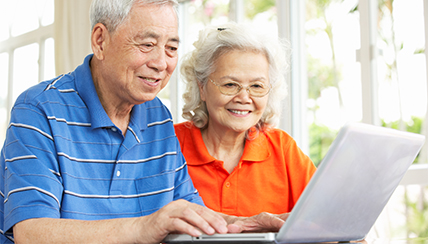 Two seniors scheduling an appointment